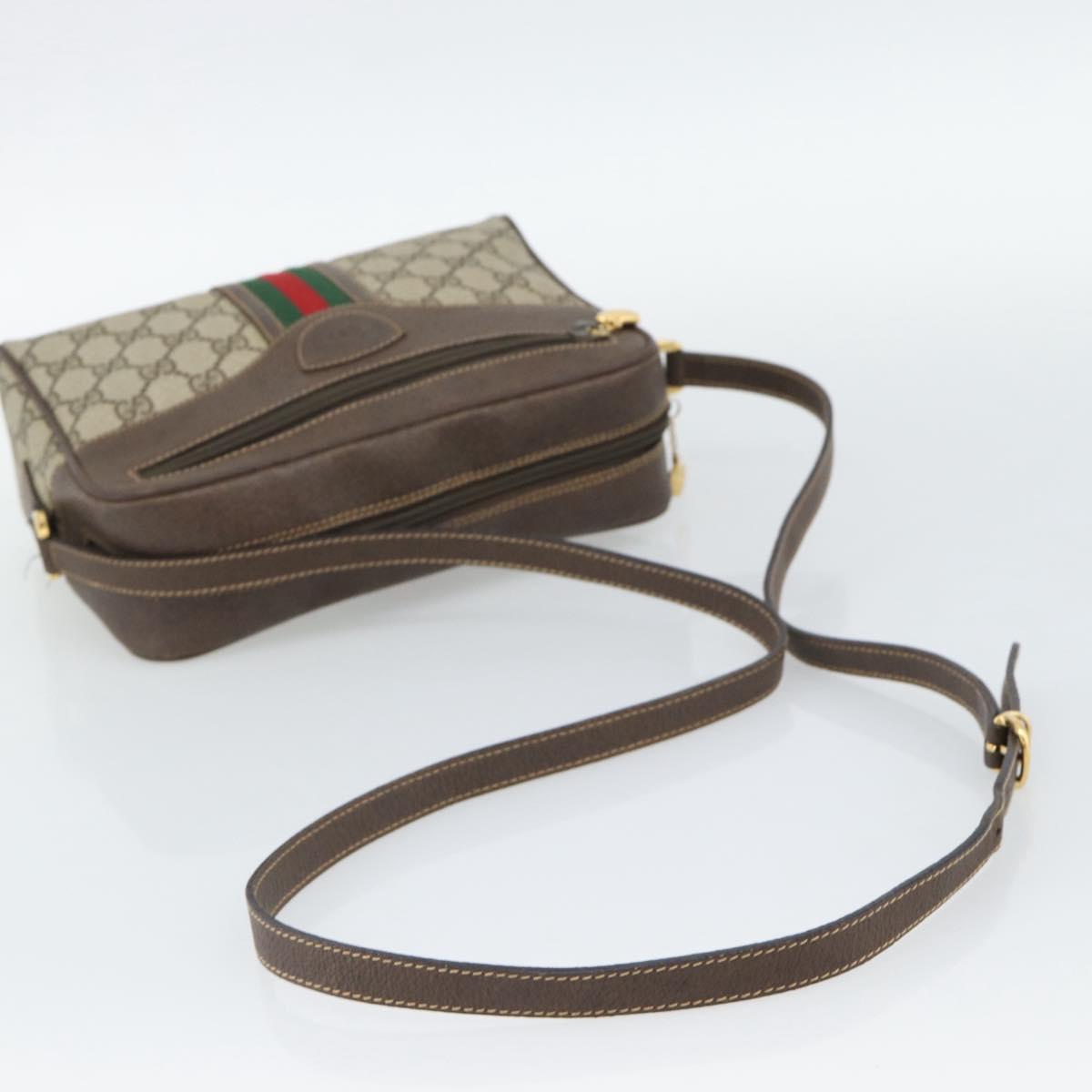 GUCCI GG Supreme Web Sherry Line Bag PVC Beige Gold 00 156 0852 Auth mr2646