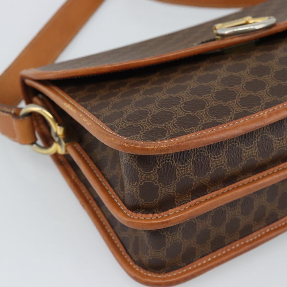CELINE Macadam Shoulder Bag PVC Leather Brown Gold Auth mr2647