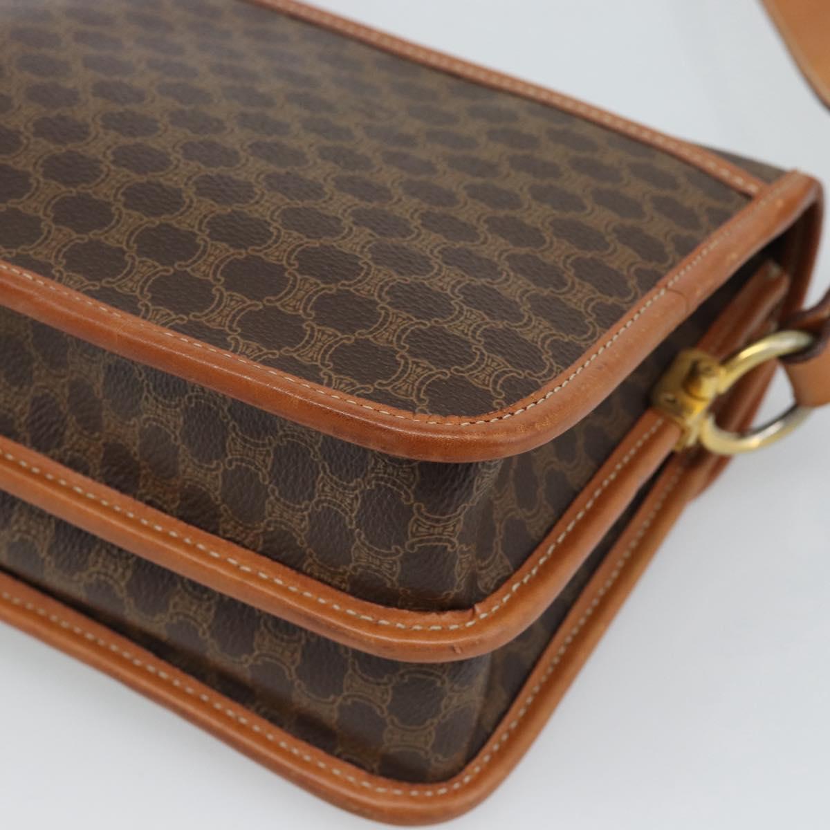 CELINE Macadam Shoulder Bag PVC Leather Brown Gold Auth mr2647