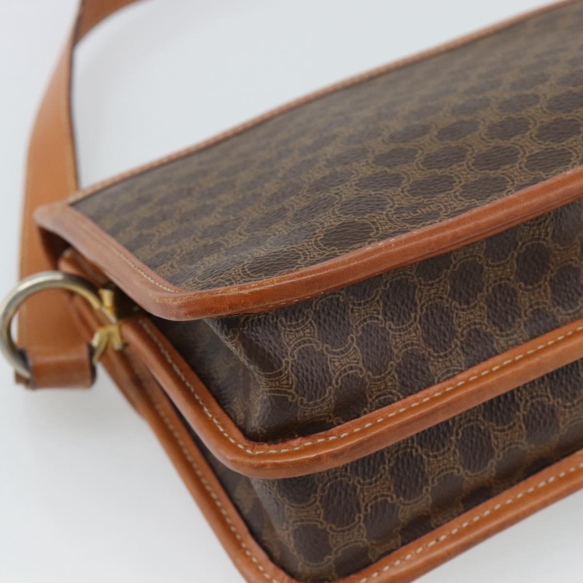 CELINE Macadam Shoulder Bag PVC Leather Brown Gold Auth mr2647