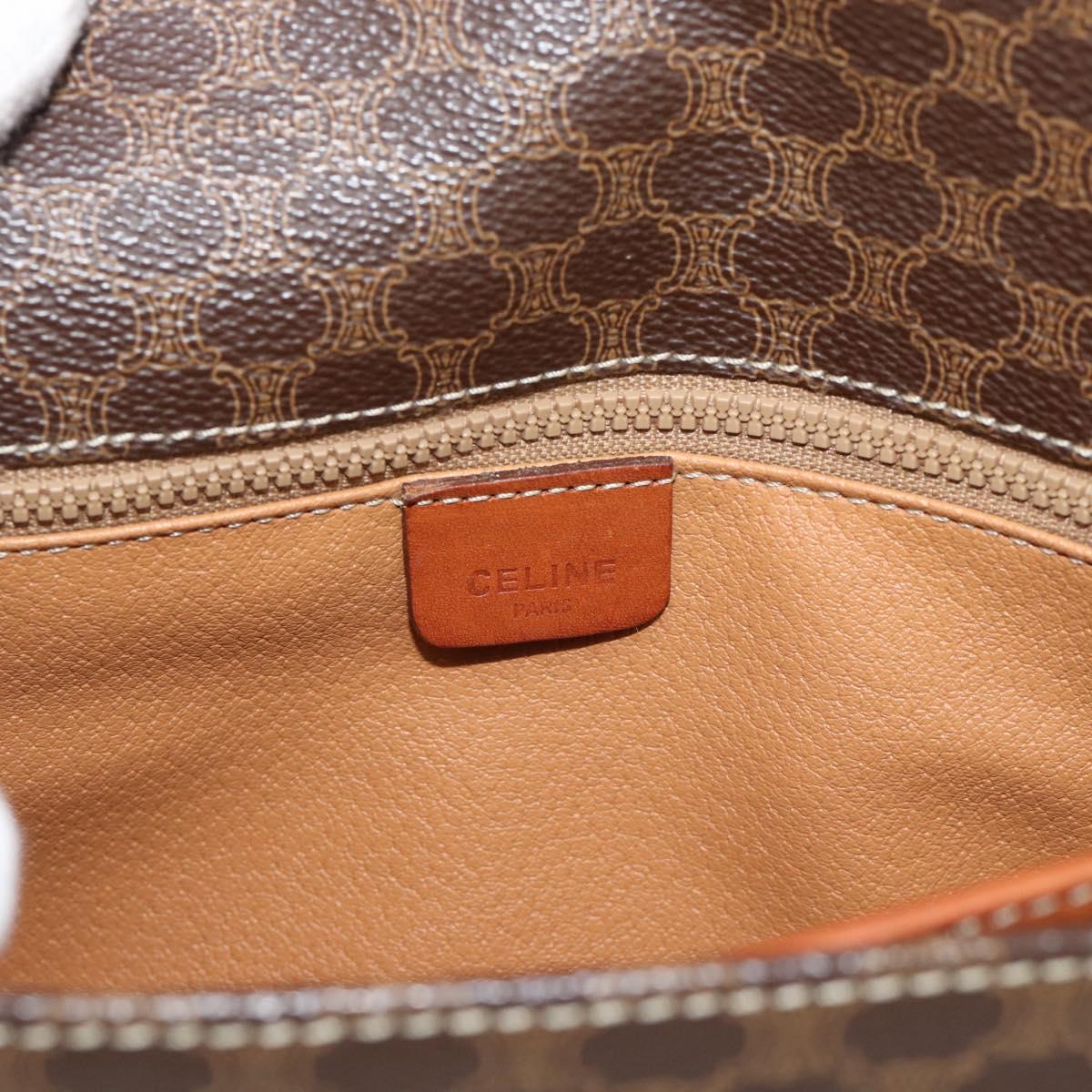 CELINE Macadam Shoulder Bag PVC Leather Brown Gold Auth mr2647
