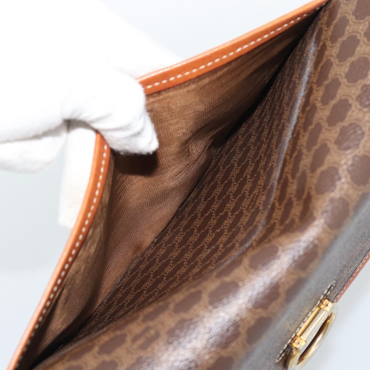 CELINE Macadam Shoulder Bag PVC Leather Brown Gold Auth mr2647