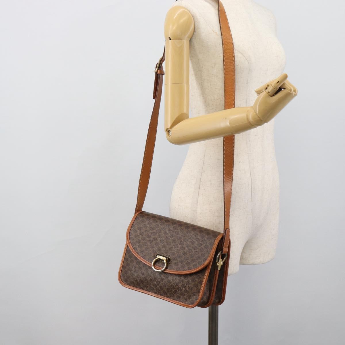 CELINE Macadam Shoulder Bag PVC Leather Brown Gold Auth mr2647