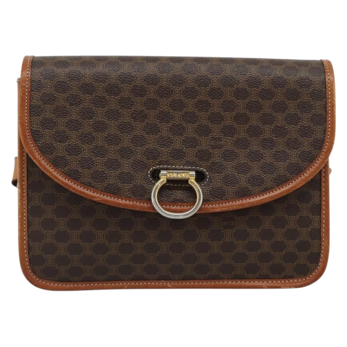 CELINE Macadam Shoulder Bag PVC Leather Brown Gold Auth mr2647