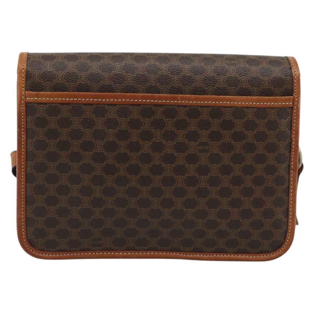 CELINE Macadam Shoulder Bag PVC Leather Brown Gold Auth mr2647