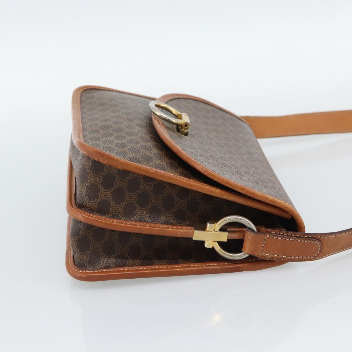 CELINE Macadam Shoulder Bag PVC Leather Brown Gold Auth mr2647