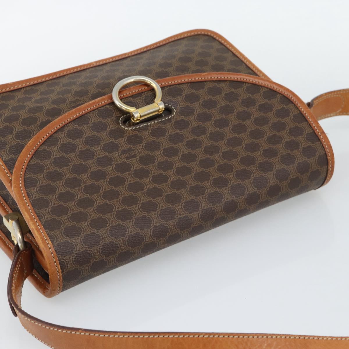 CELINE Macadam Shoulder Bag PVC Leather Brown Gold Auth mr2647