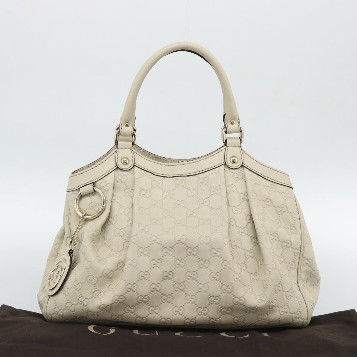 GUCCI GG Canvas Guccissima Tote Bag Leather Beige Gold 211944 Auth mr2648A