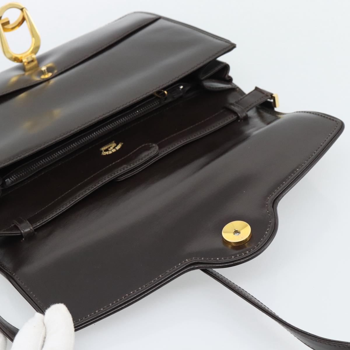 GUCCI Shoulder Bag Leather Brown Gold Auth mr2650