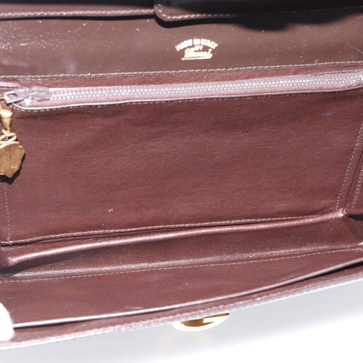 GUCCI Shoulder Bag Leather Brown Gold Auth mr2650