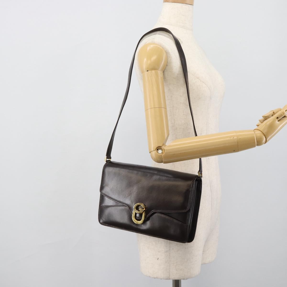 GUCCI Shoulder Bag Leather Brown Gold Auth mr2650