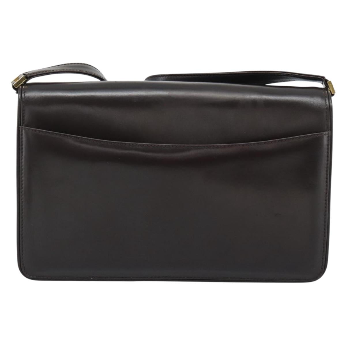 GUCCI Shoulder Bag Leather Brown Gold Auth mr2650