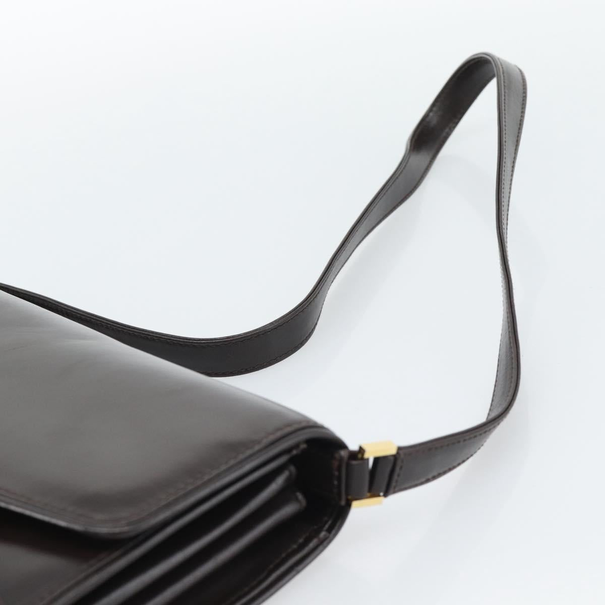 GUCCI Shoulder Bag Leather Brown Gold Auth mr2650