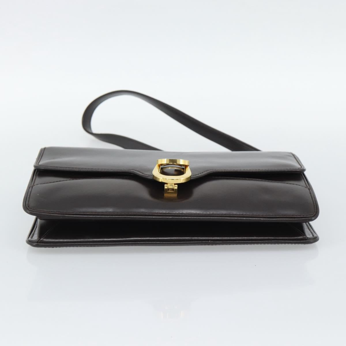 GUCCI Shoulder Bag Leather Brown Gold Auth mr2650