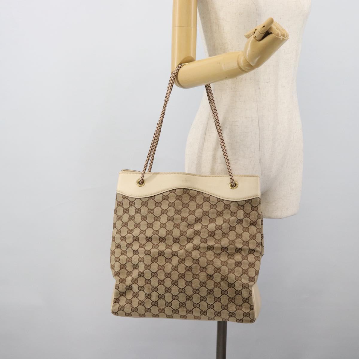 GUCCI GG Canvas Tote Bag Beige Gold 109141 Auth mr2652
