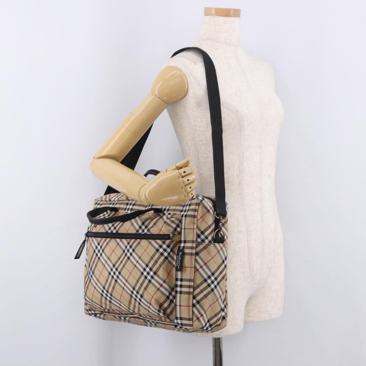BURBERRY Hand Bag Canvas 3way Beige Gold Auth mr2653