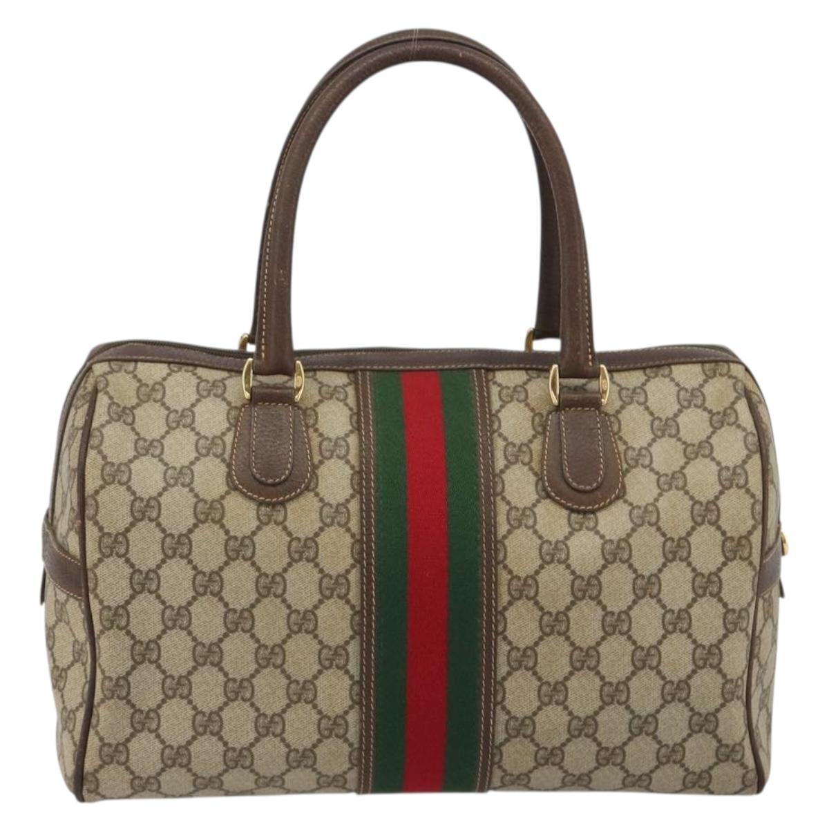 GUCCI GG Supreme Web Sherry Line Bag PVC Beige Gold 002 40 0168 Auth mr2654