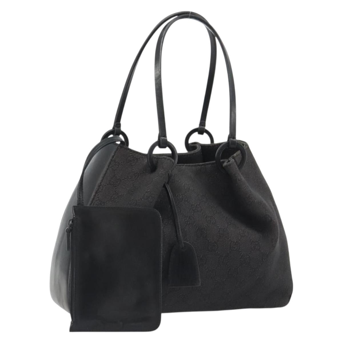GUCCI GG Canvas Tote Bag Denim Black Silver 101919 Auth mr2655