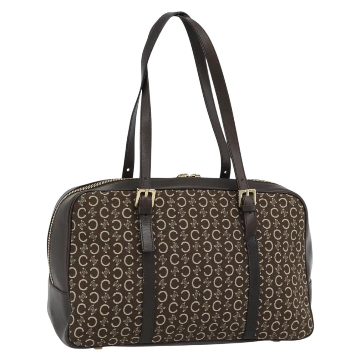 CELINE C Macadam Canvas Hand Bag Brown Gold Auth mr2659