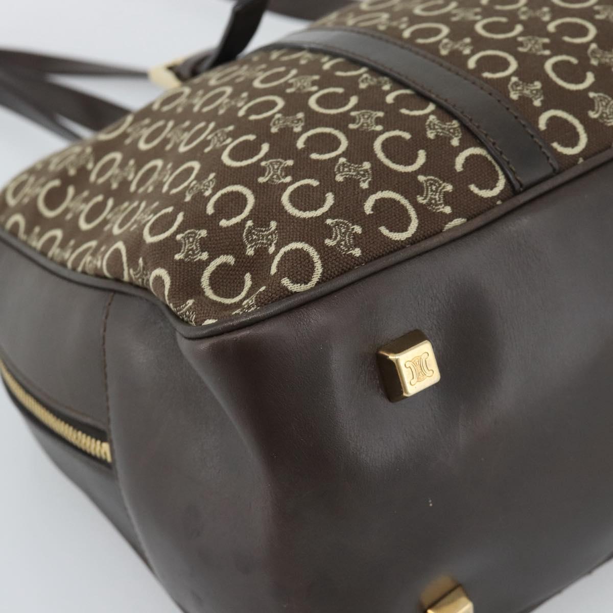 CELINE C Macadam Canvas Hand Bag Brown Gold Auth mr2659
