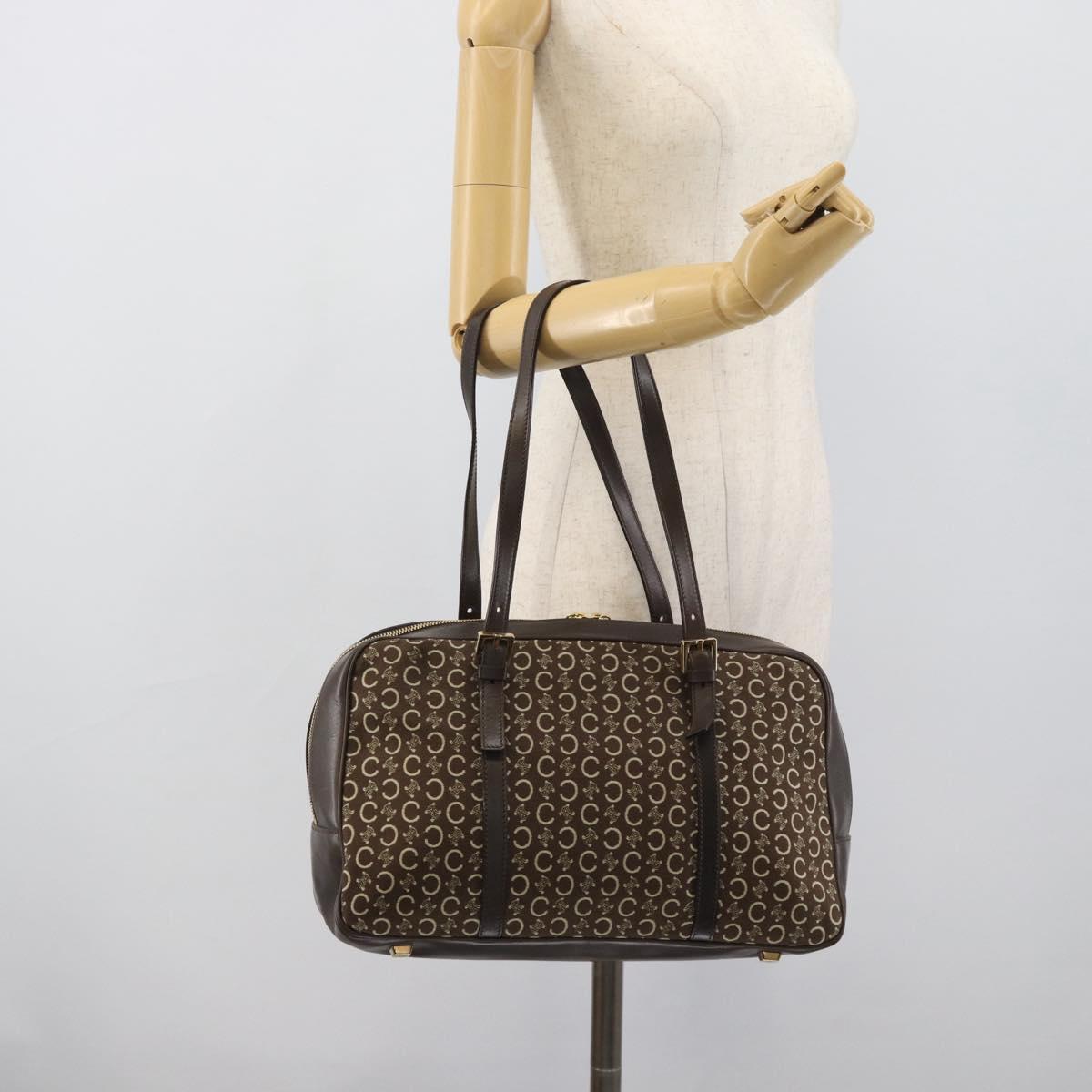 CELINE C Macadam Canvas Hand Bag Brown Gold Auth mr2659
