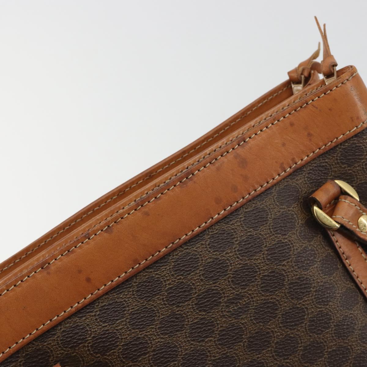 CELINE Macadam Canvas Hand Bag PVC Leather Brown Gold Auth mr2661