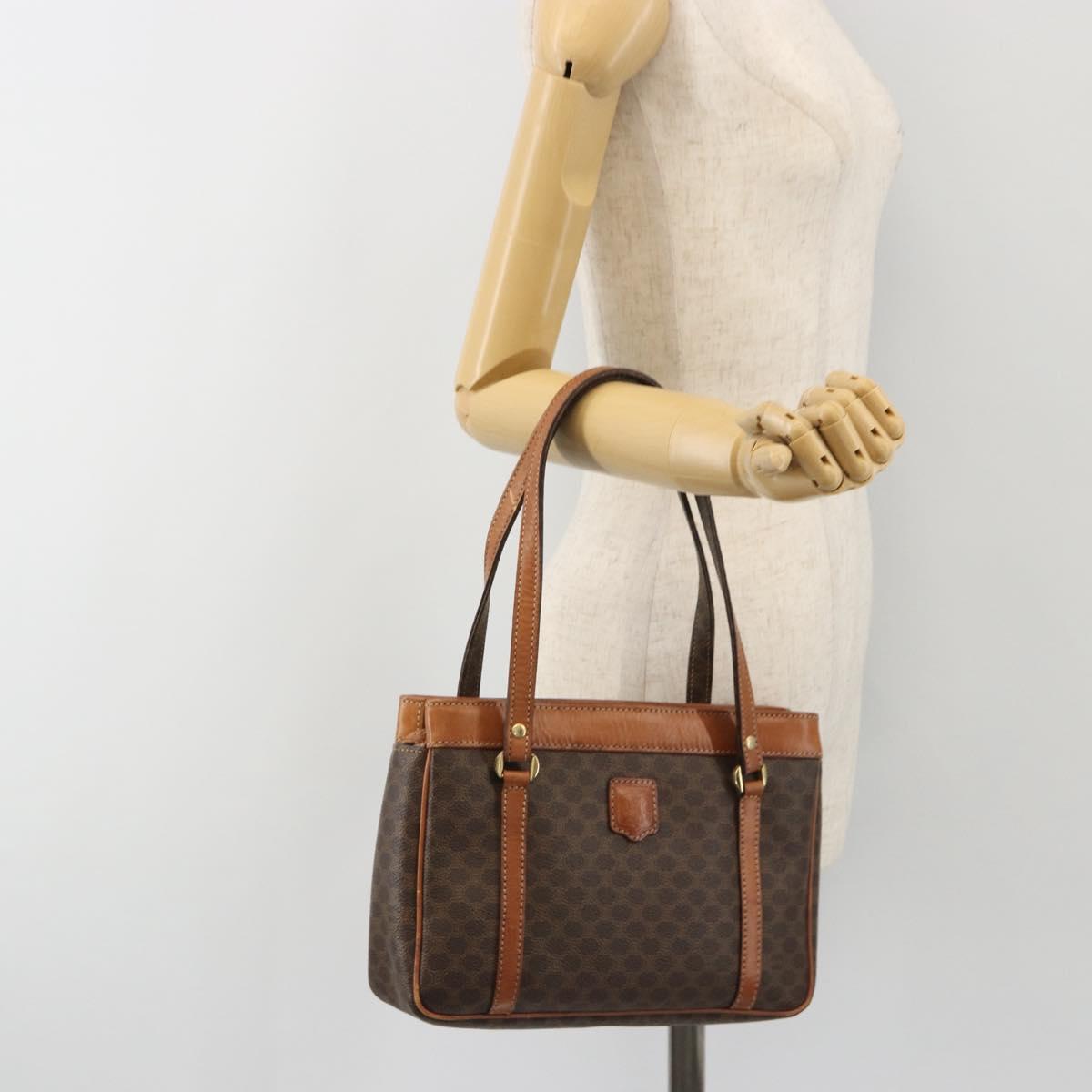 CELINE Macadam Canvas Hand Bag PVC Leather Brown Gold Auth mr2661