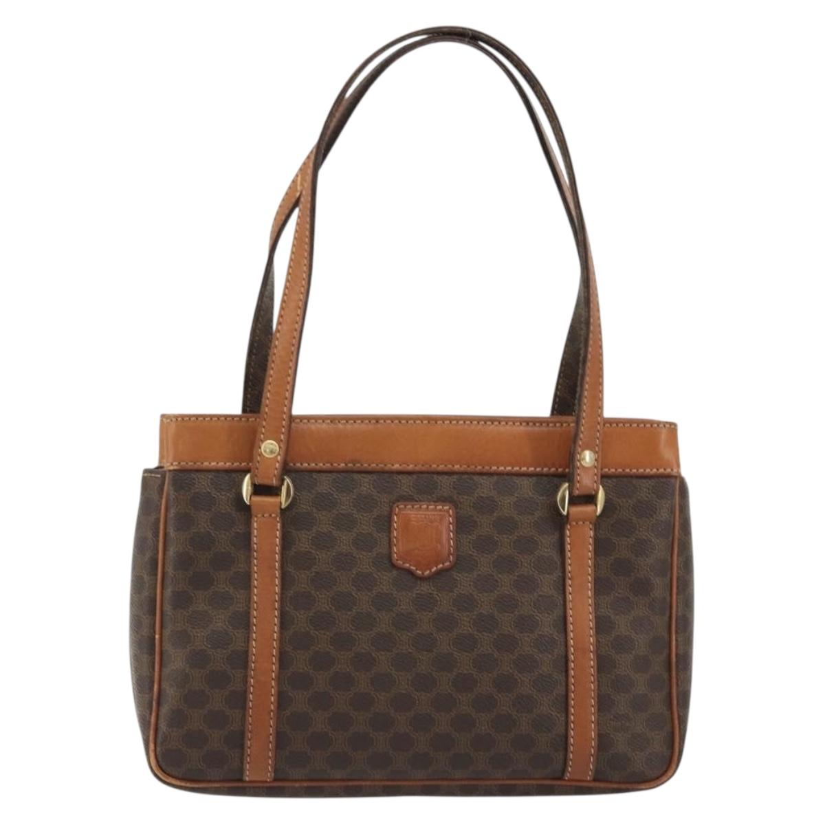 CELINE Macadam Canvas Hand Bag PVC Leather Brown Gold Auth mr2661