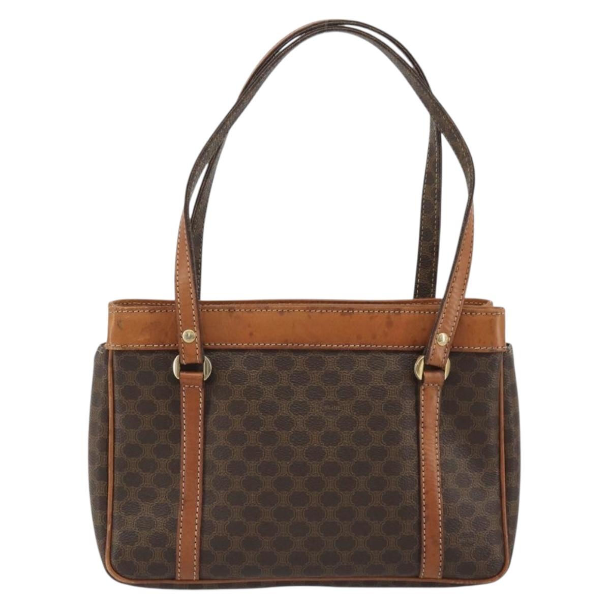 CELINE Macadam Canvas Hand Bag PVC Leather Brown Gold Auth mr2661