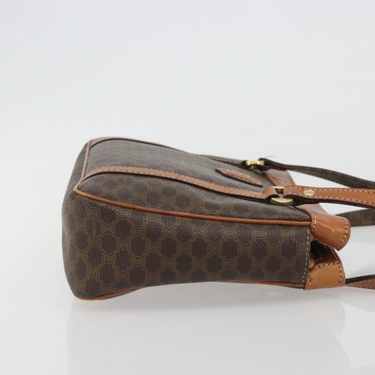 CELINE Macadam Canvas Hand Bag PVC Leather Brown Gold Auth mr2661