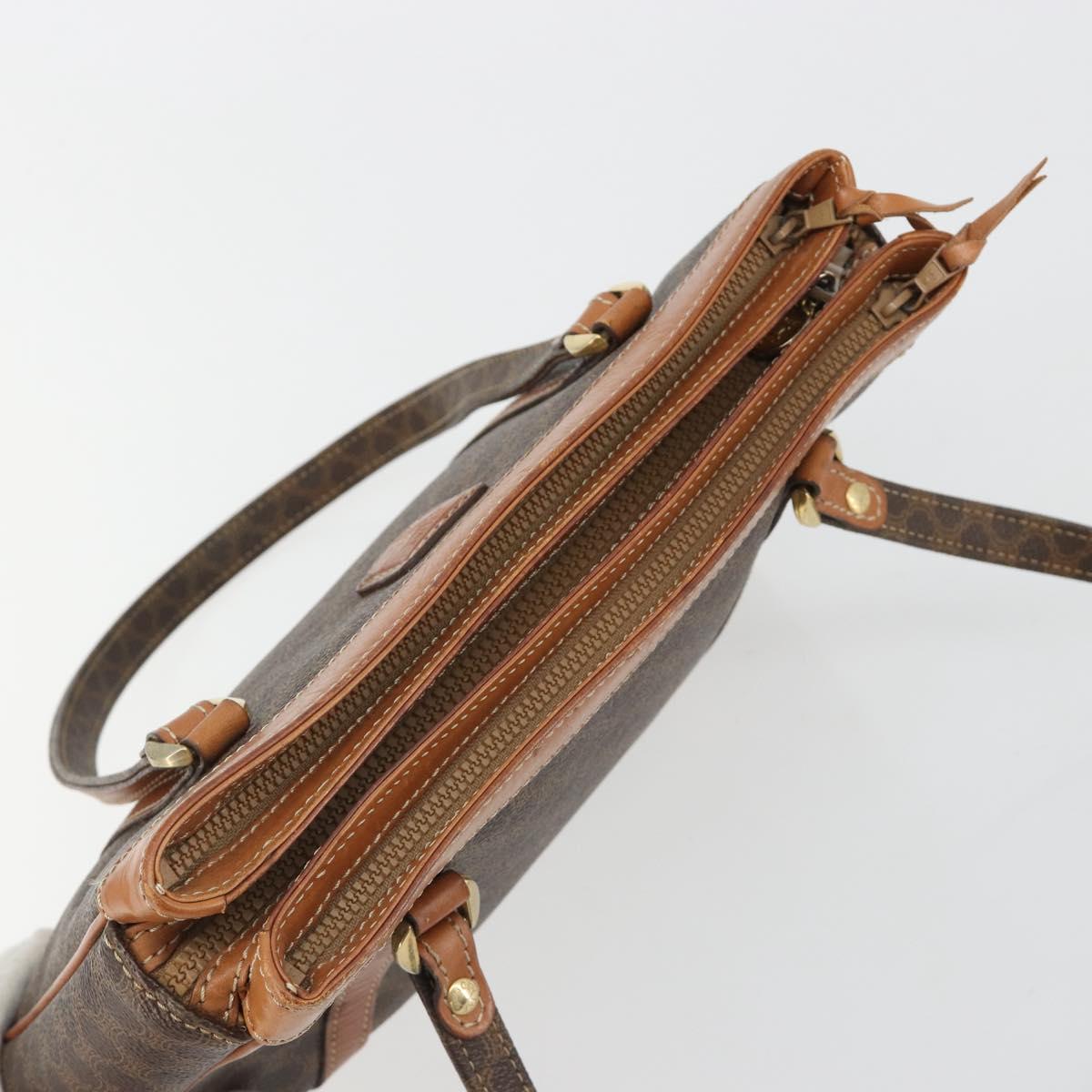 CELINE Macadam Canvas Hand Bag PVC Leather Brown Gold Auth mr2661