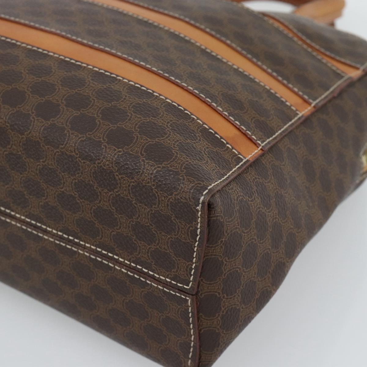 CELINE Macadam Canvas Hand Bag PVC Leather Brown Gold Auth mr2662