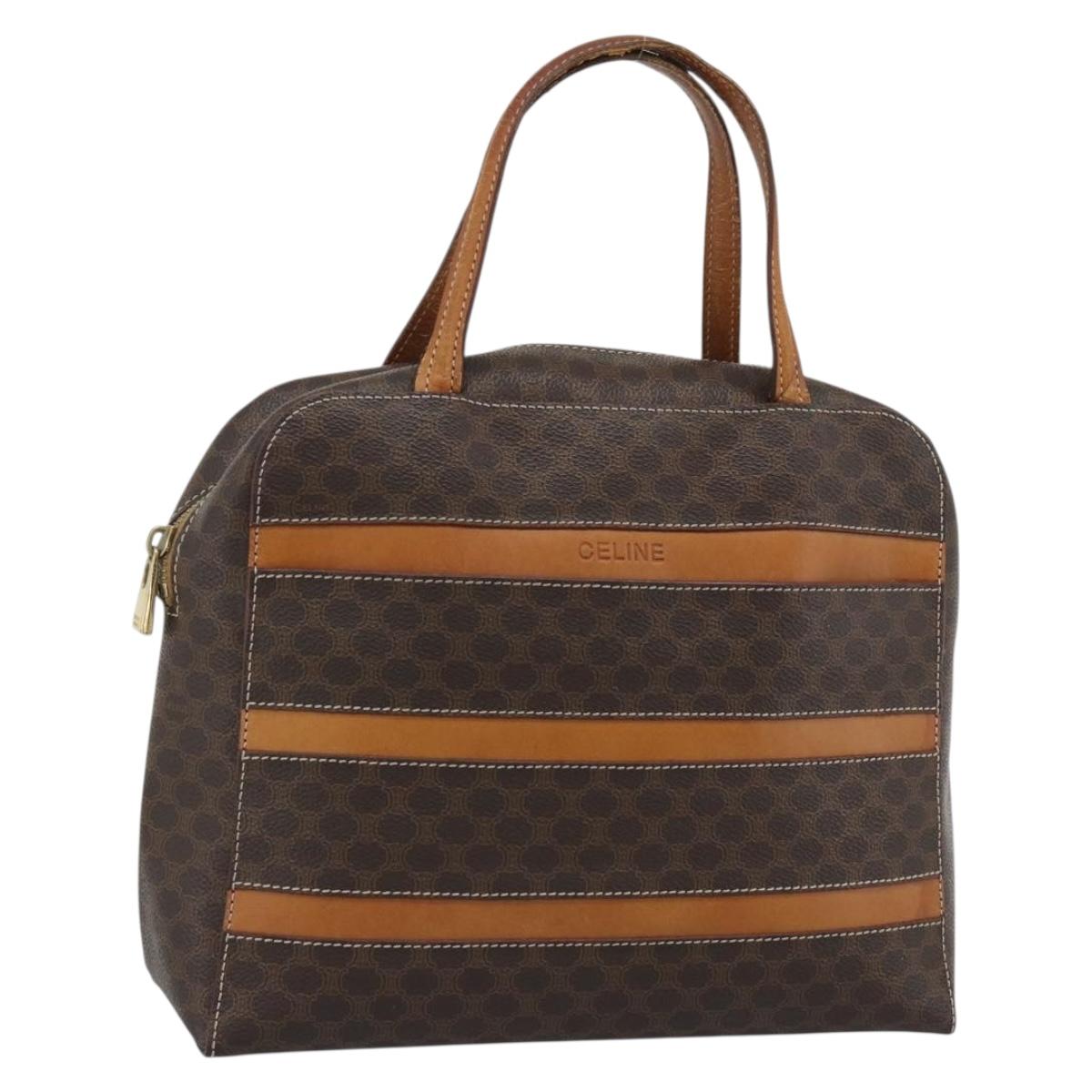 CELINE Macadam Canvas Hand Bag PVC Leather Brown Gold Auth mr2662