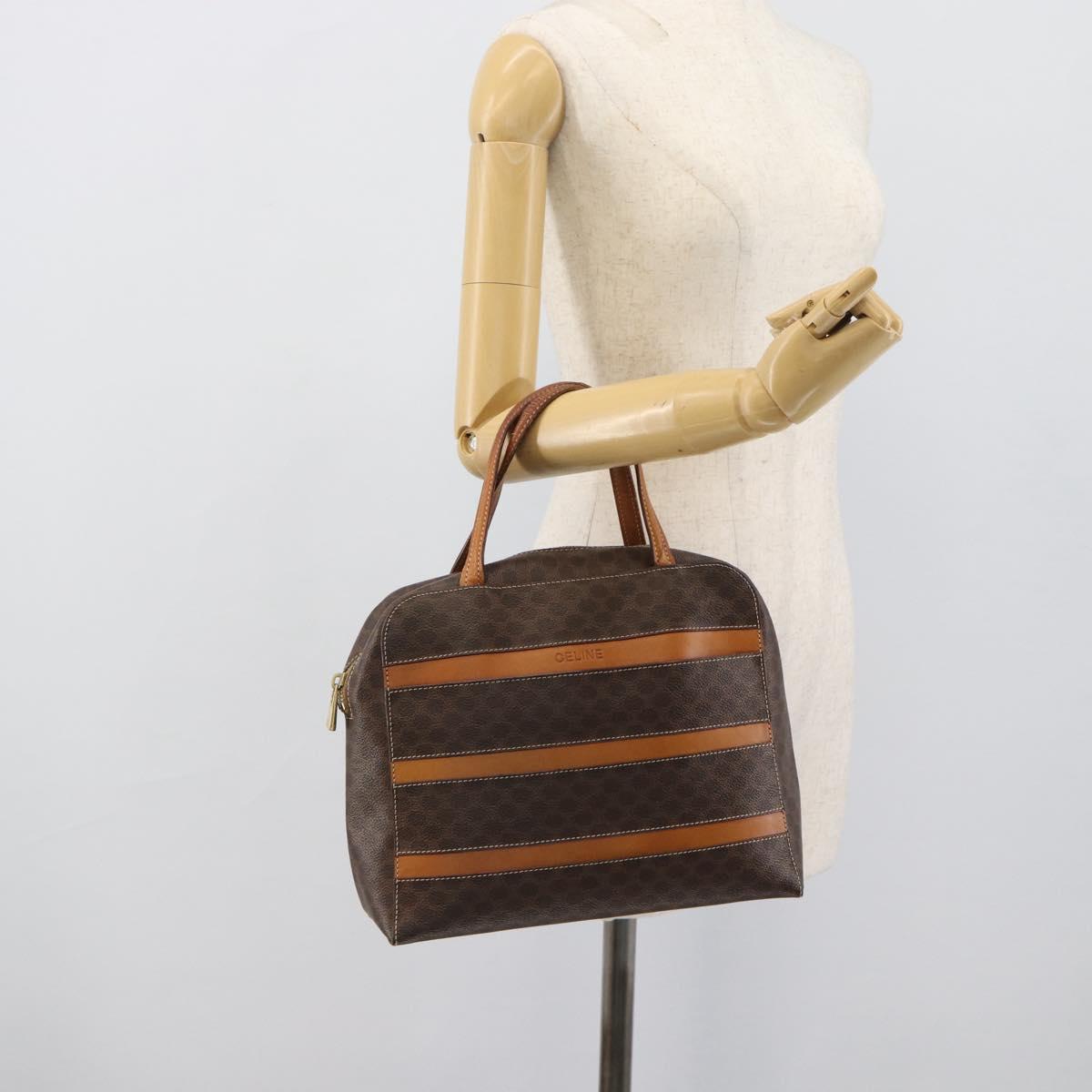 CELINE Macadam Canvas Hand Bag PVC Leather Brown Gold Auth mr2662