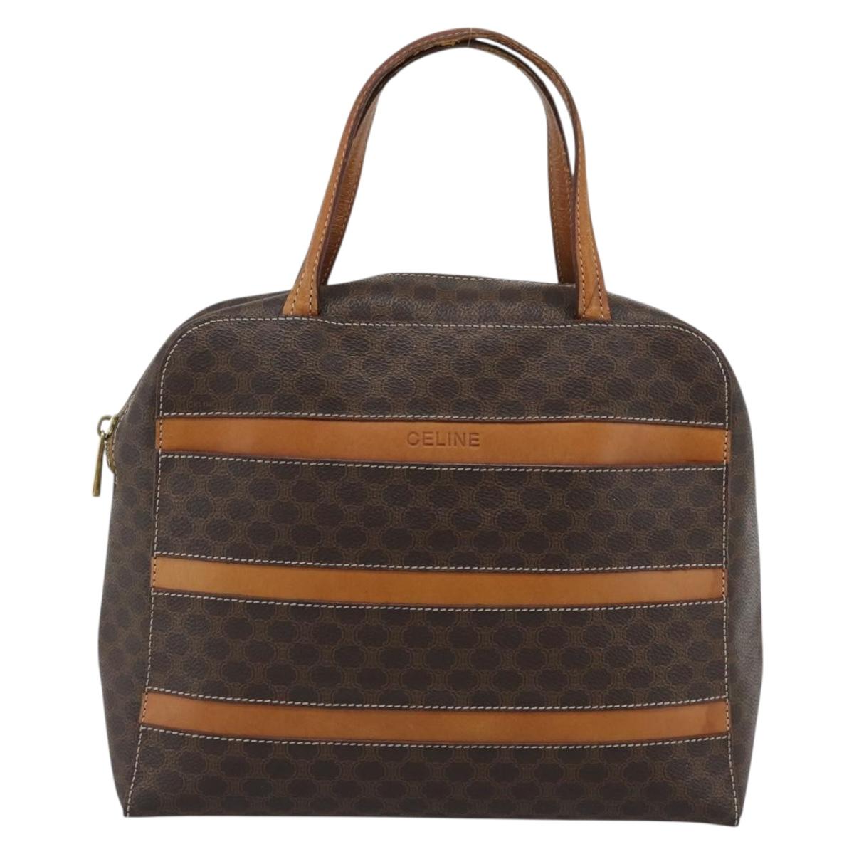 CELINE Macadam Canvas Hand Bag PVC Leather Brown Gold Auth mr2662