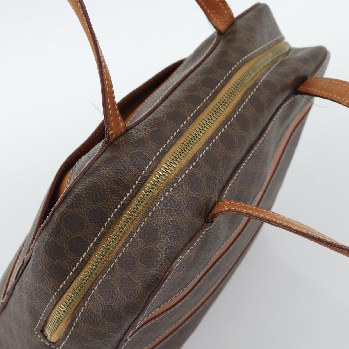 CELINE Macadam Canvas Hand Bag PVC Leather Brown Gold Auth mr2662