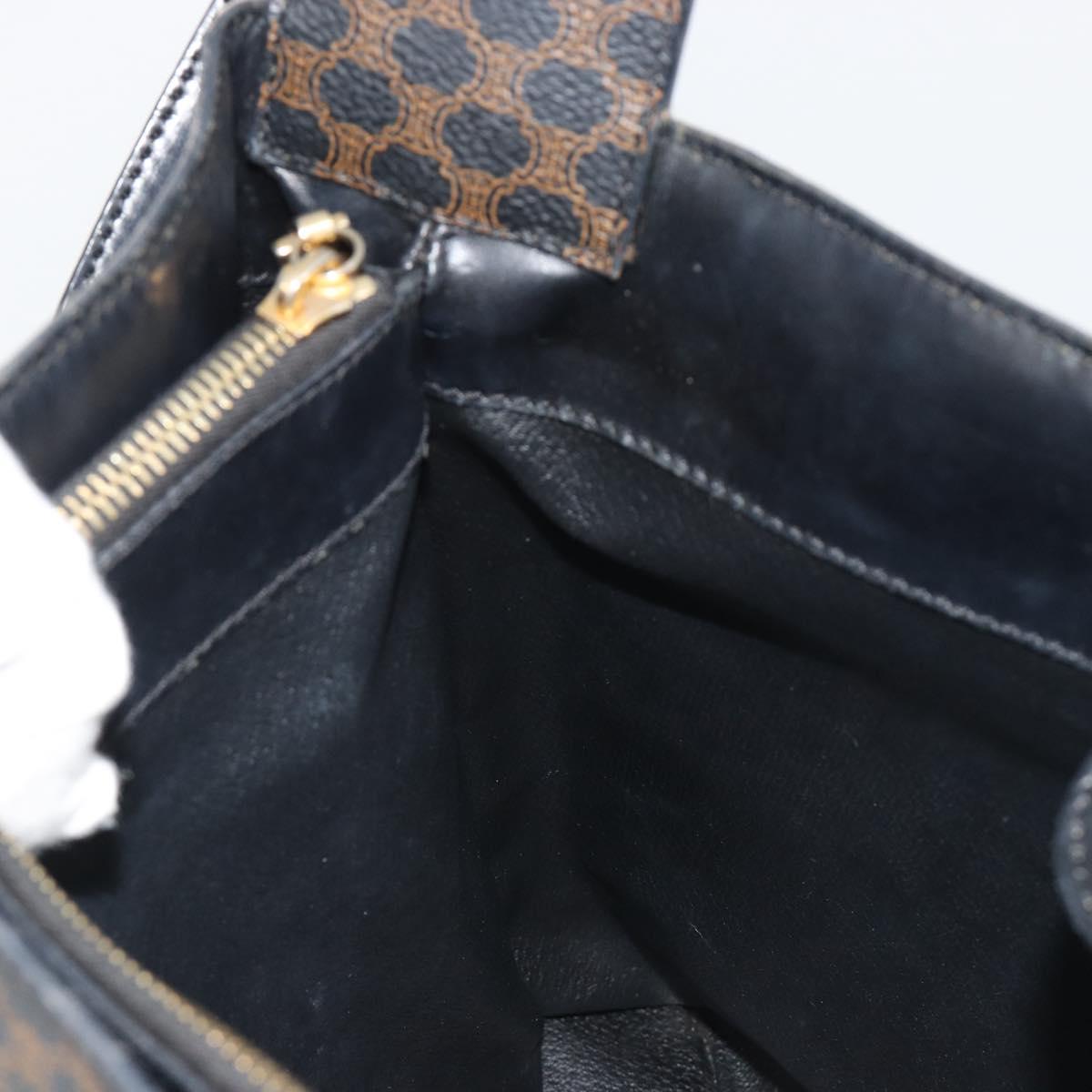 CELINE Macadam Canvas Shoulder Bag PVC Leather Black Gold Auth mr2663