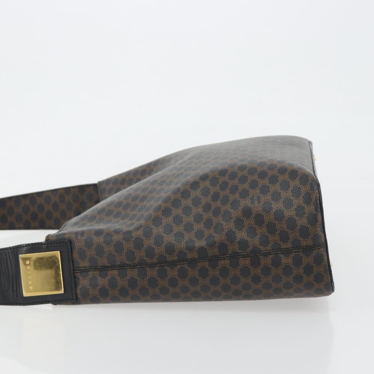 CELINE Macadam Canvas Shoulder Bag PVC Leather Black Gold Auth mr2663