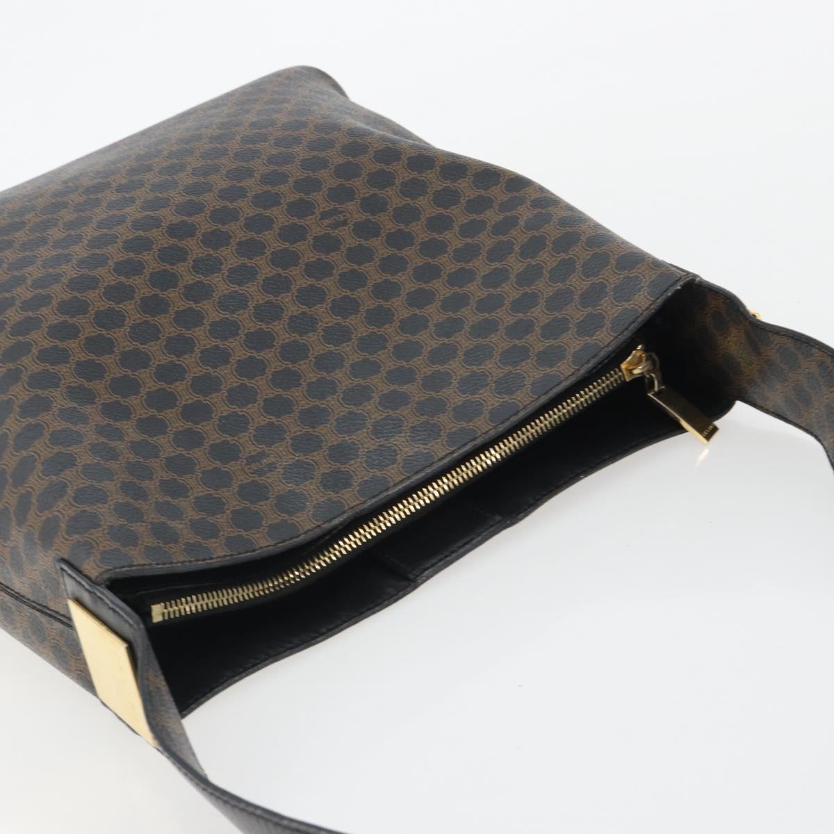 CELINE Macadam Canvas Shoulder Bag PVC Leather Black Gold Auth mr2663