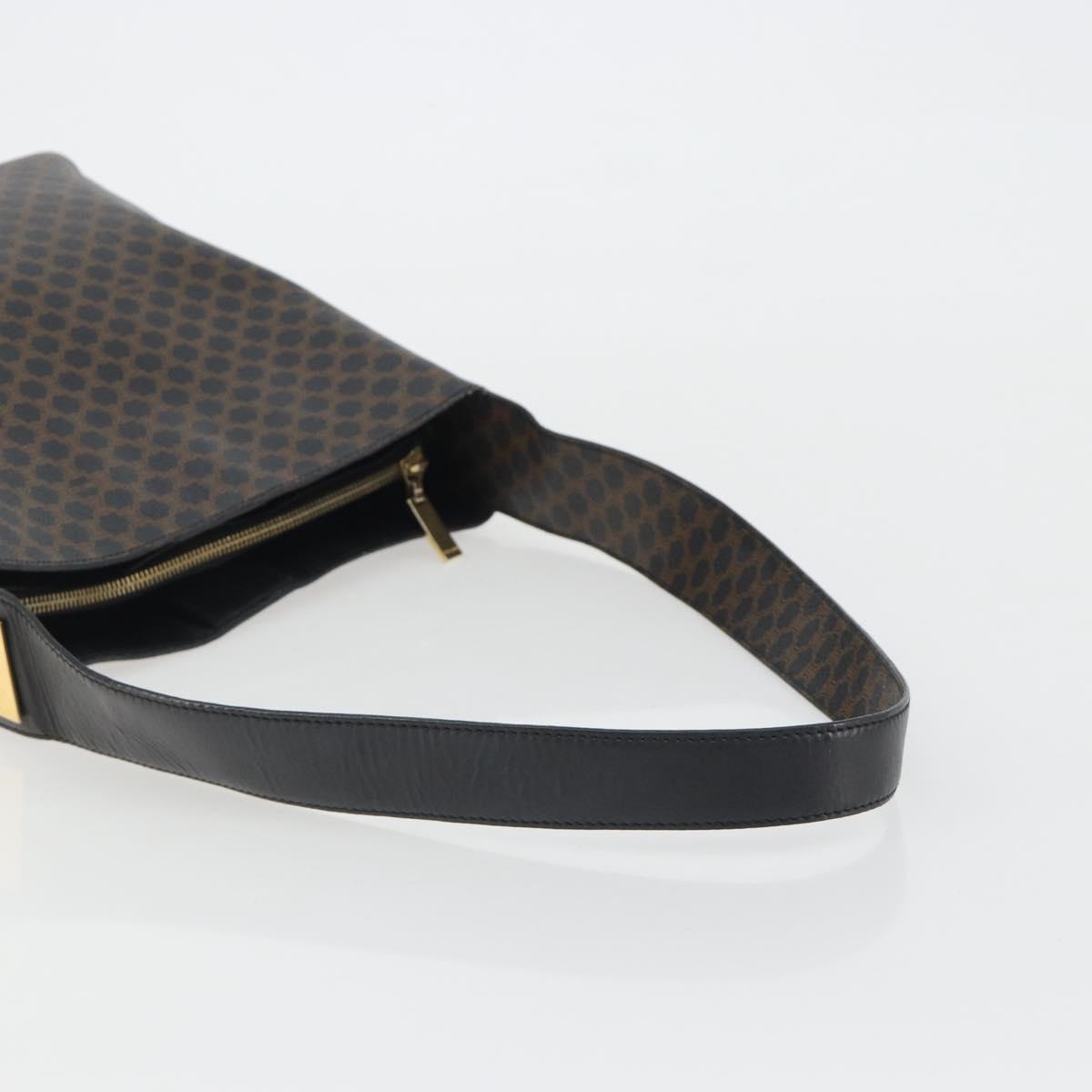 CELINE Macadam Canvas Shoulder Bag PVC Leather Black Gold Auth mr2663