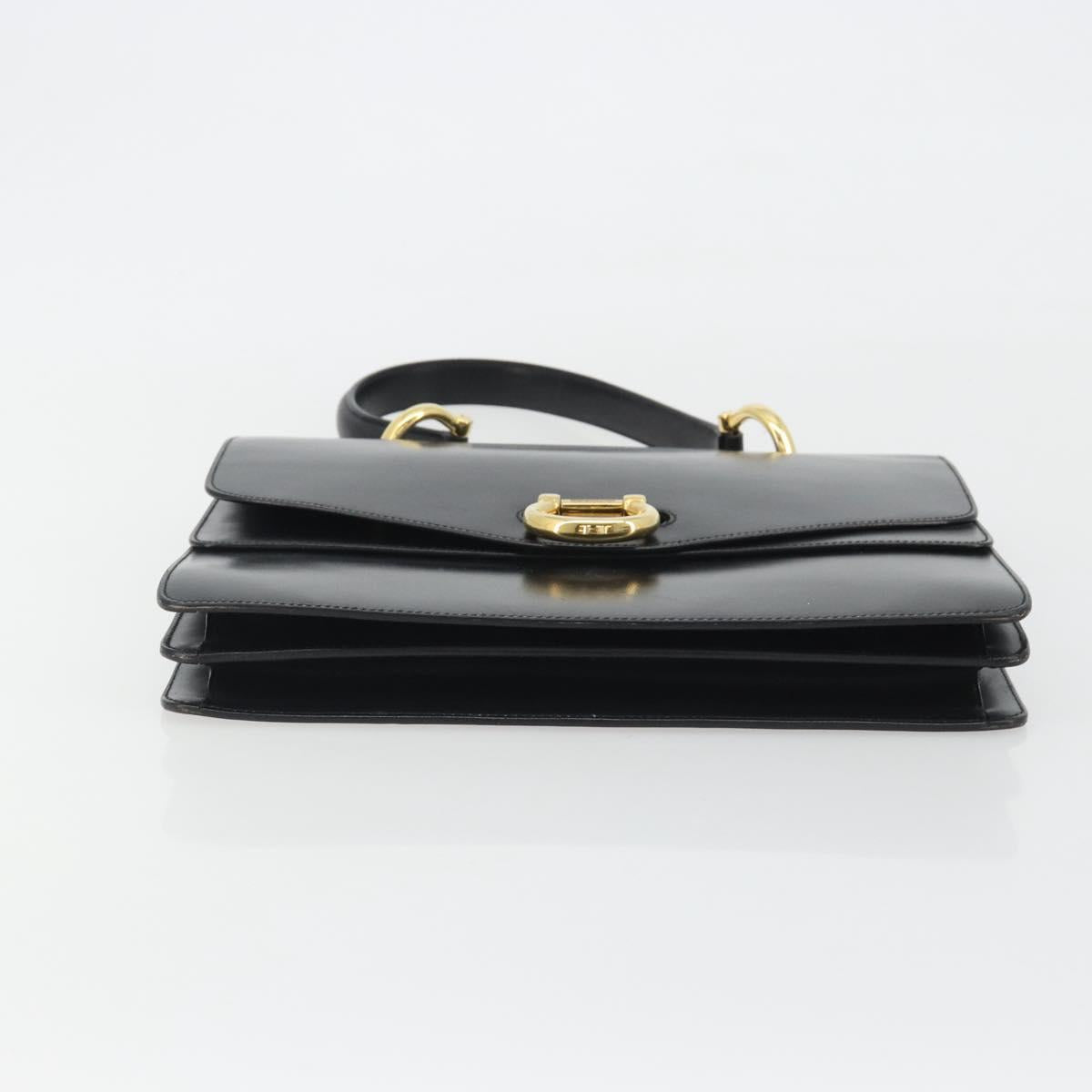 CELINE Hand Bag Leather Black Gold Auth mr2665V