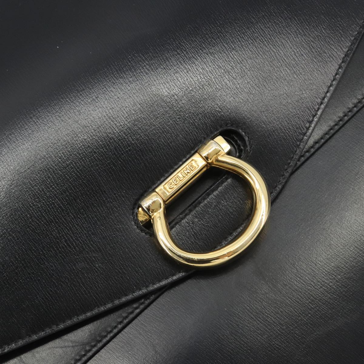 CELINE Hand Bag Leather Black Gold Auth mr2665V