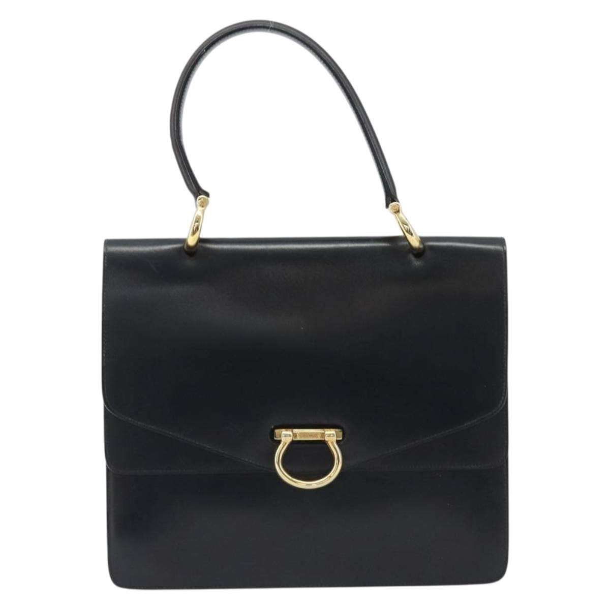CELINE Hand Bag Leather Black Gold Auth mr2665V