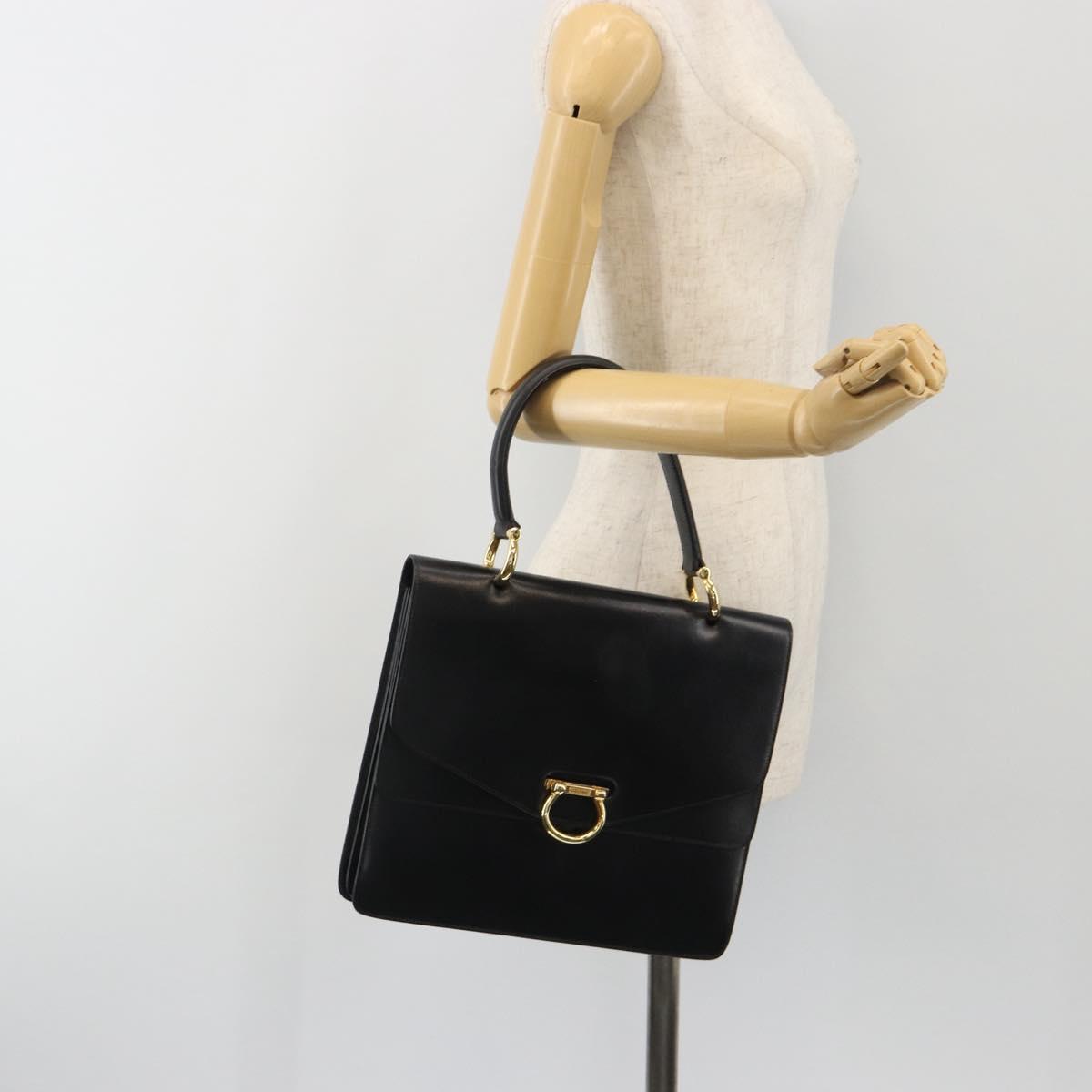 CELINE Hand Bag Leather Black Gold Auth mr2665V