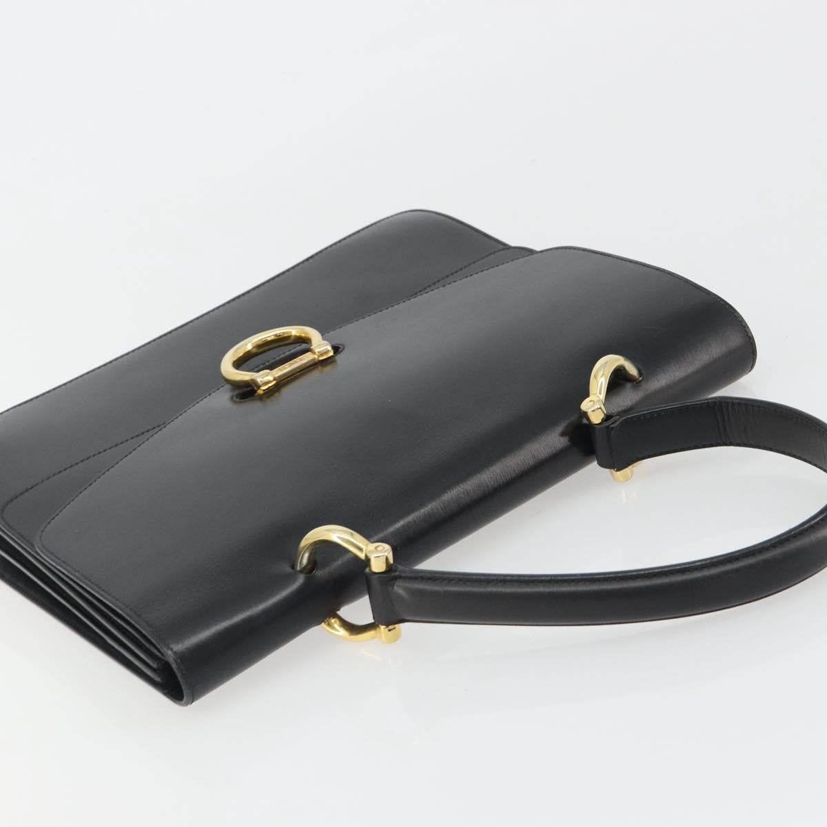 CELINE Hand Bag Leather Black Gold Auth mr2665V