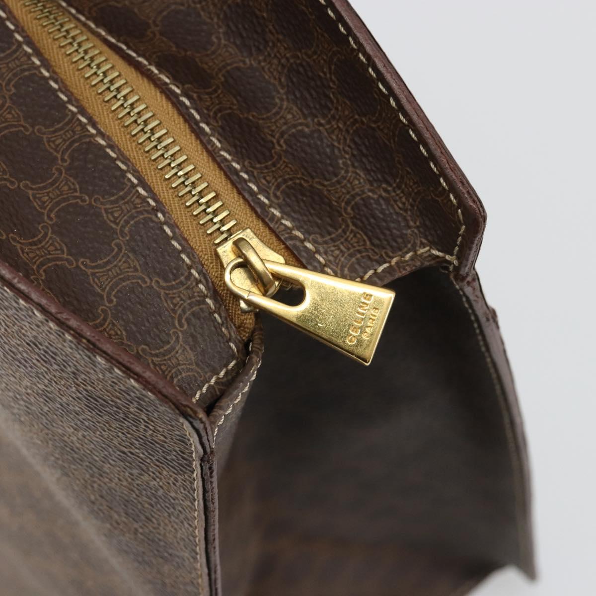 CELINE Macadam Canvas Hand Bag PVC Leather Brown Gold Auth mr2666
