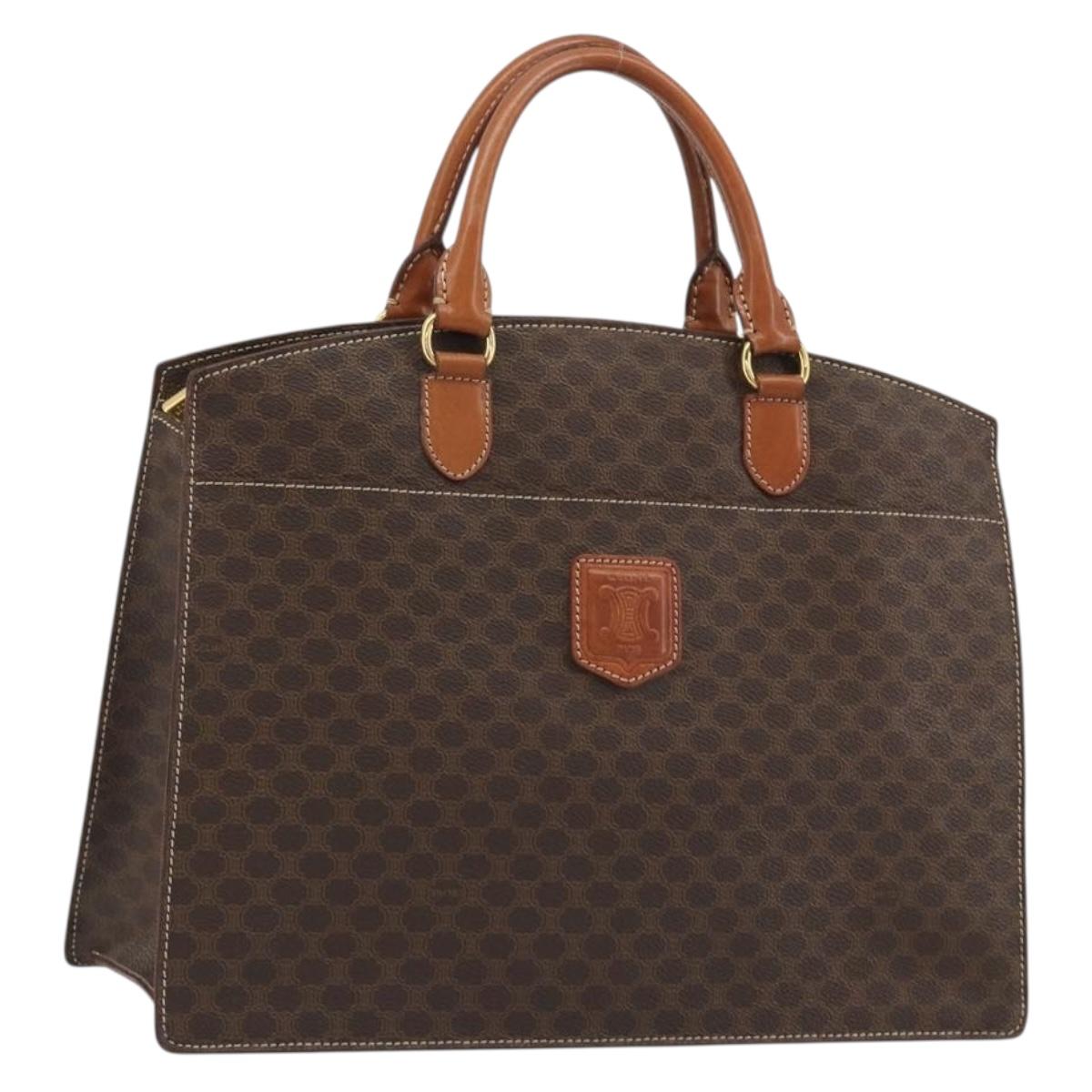 CELINE Macadam Canvas Hand Bag PVC Leather Brown Gold Auth mr2666