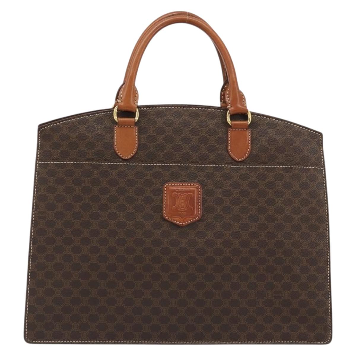 CELINE Macadam Canvas Hand Bag PVC Leather Brown Gold Auth mr2666