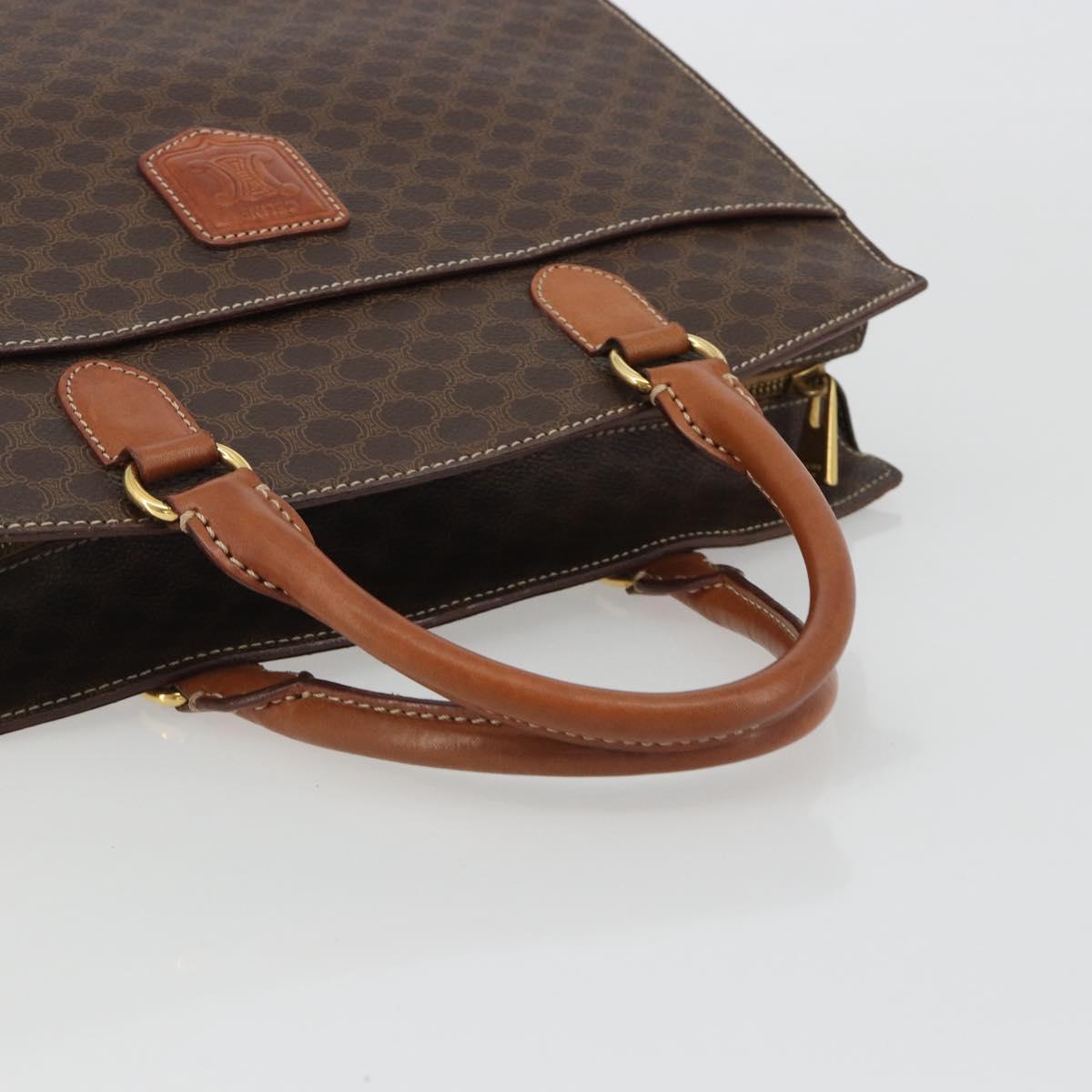 CELINE Macadam Canvas Hand Bag PVC Leather Brown Gold Auth mr2666