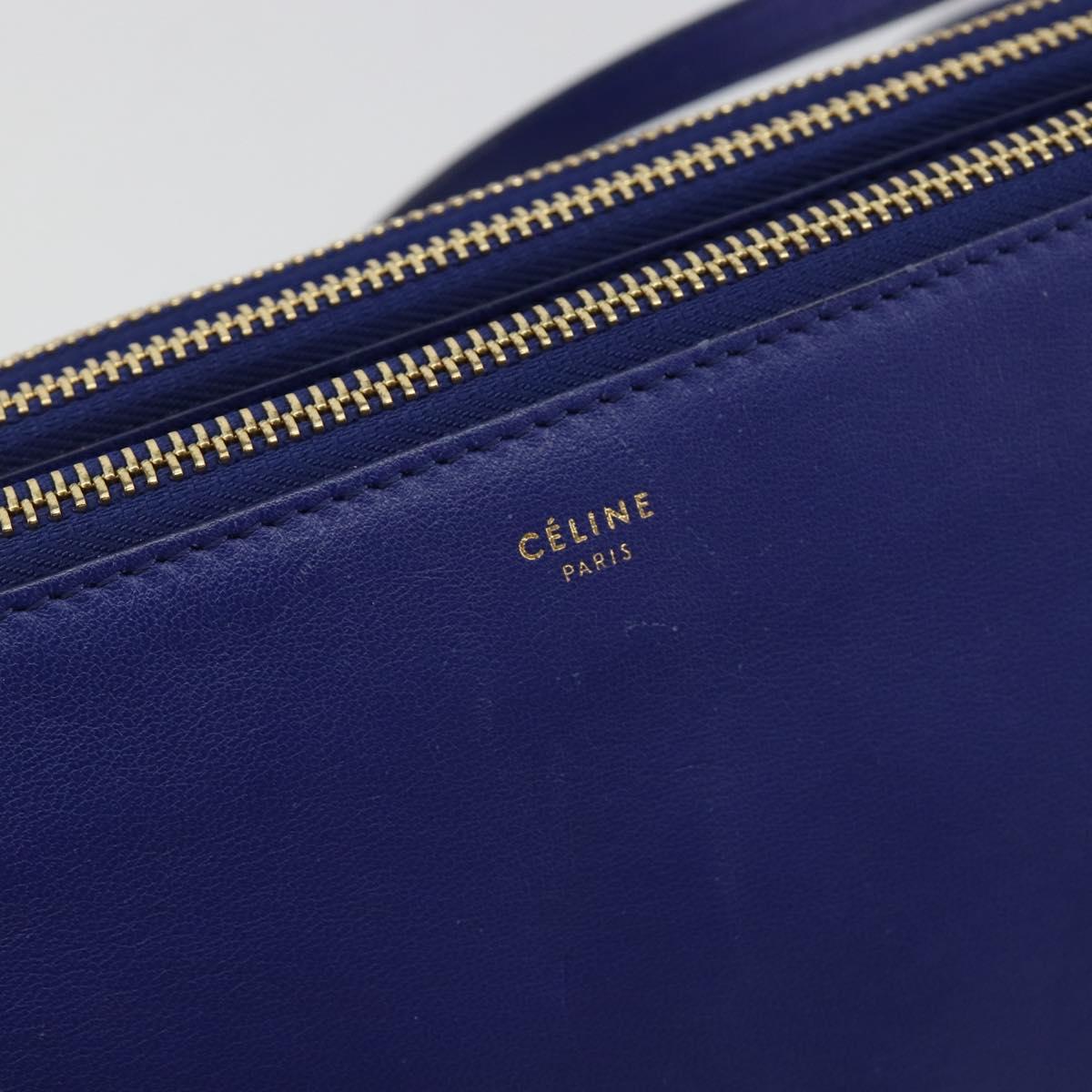 CELINE Trio Shoulder Bag Leather Blue Gold Auth mr2667